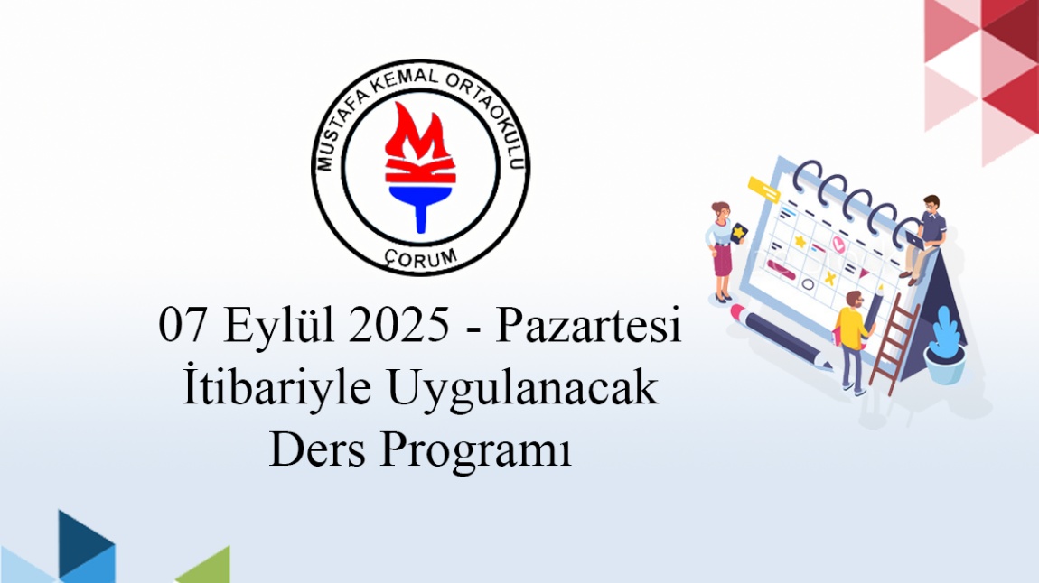 06 Ekim 2025 - Pazartesi İtibariyle Uygulanacak Ders Programı